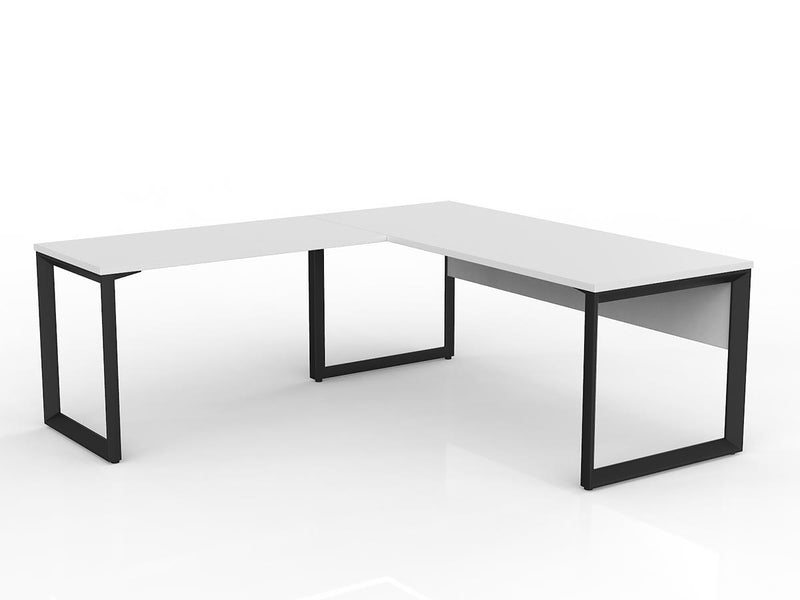 Anvil Desk with Return and Modesty 1800mm x 750 1200mm x 600mm White Black Left Hand