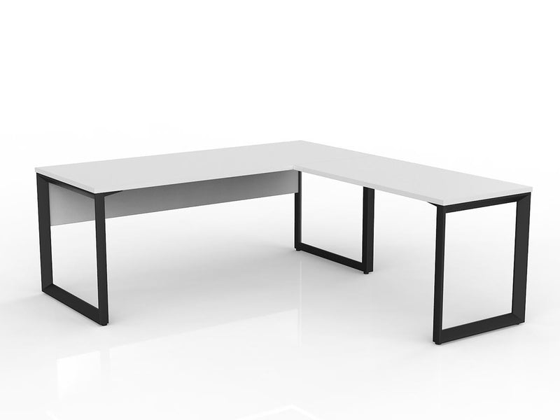 Anvil Desk with Return and Modesty 1800mm x 750 1200mm x 600mm White Black Right Hand