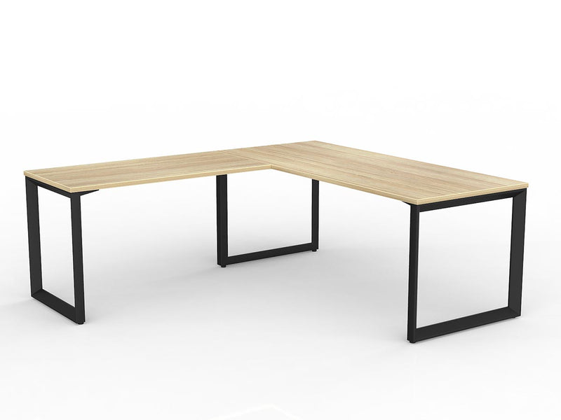 Anvil Desk with Return 1800mm x 750 1200mm x 600mm Natural Oak Black Left Hand