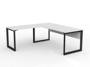 Anvil Desk with Return and Modesty 1800mm x 750 900mm x 600mm White Black Left Hand