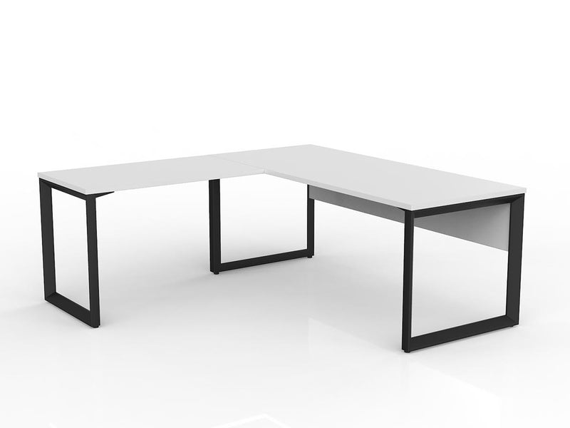 Anvil Desk with Return and Modesty 1800mm x 750 900mm x 600mm White Black Left Hand