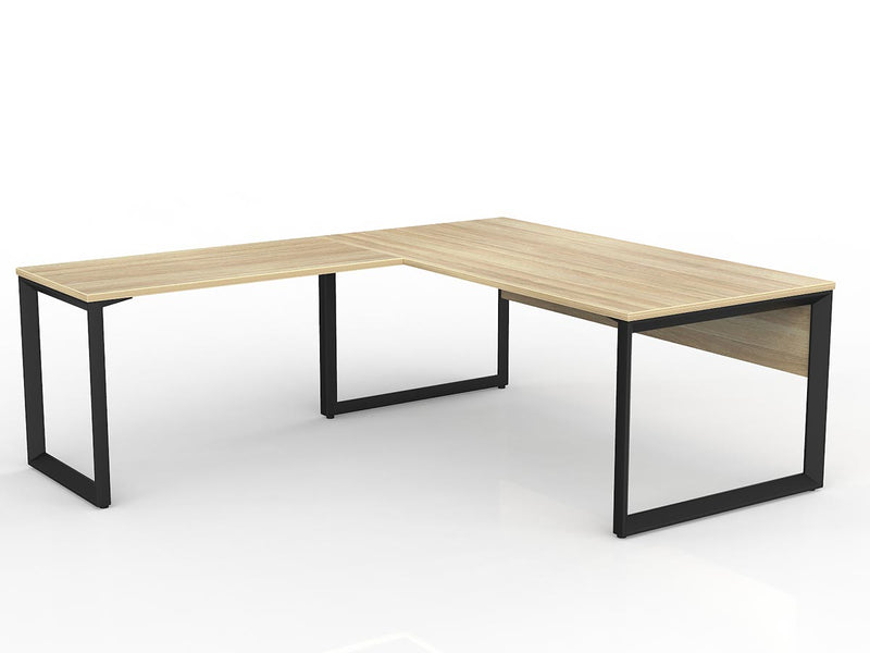 Anvil Desk with Return and Modesty 1800mm x 900 1200mm x 600mm Natural Oak Black Left Hand