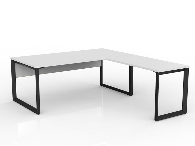 Anvil Desk with Return and Modesty 1800mm x 900 1200mm x 600mm White Black Right Hand
