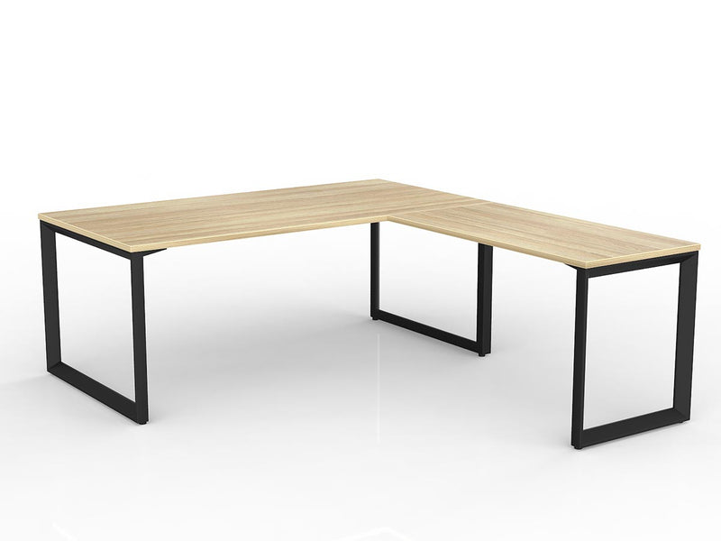 Anvil Desk with Return 1800mm x 900 1200mm x 600mm Natural Oak Black Right Hand