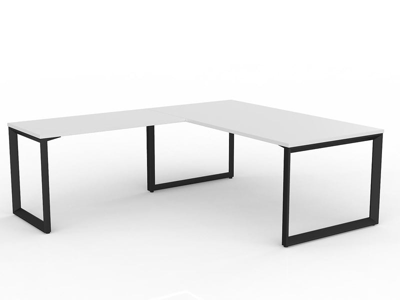 Anvil Desk with Return 1800mm x 900 1200mm x 600mm White Black Left Hand