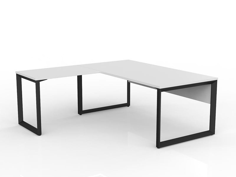 Anvil Desk with Return and Modesty 1800mm x 900 900mm x 600mm White Black Left Hand
