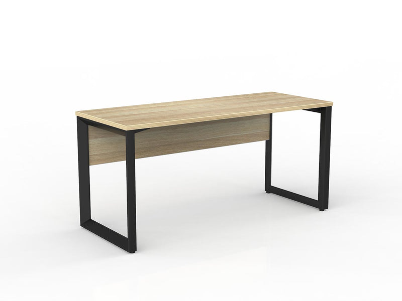 Anvil Straight Desk with Modesty 1500mm x 600mm Natural Oak Black Powdercoat