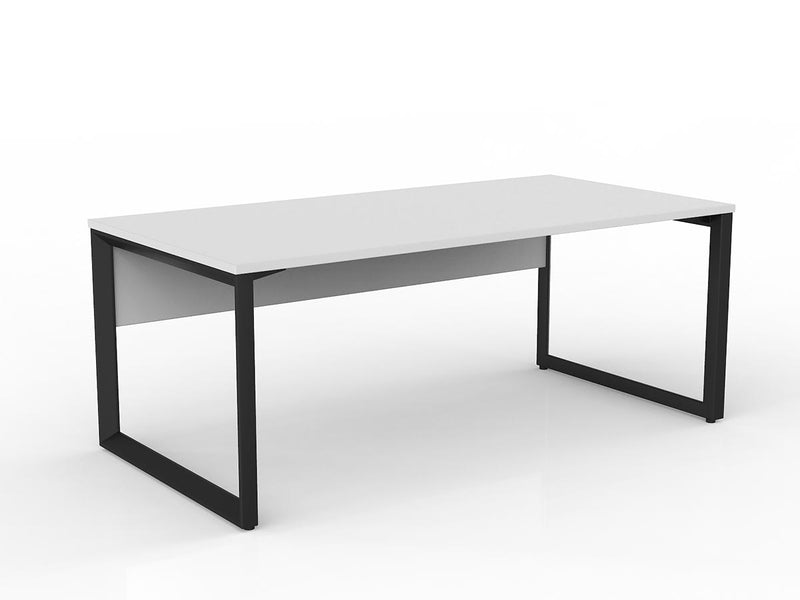 Anvil Straight Desk with Modesty 1800mm x 900mm White Black Powdercoat