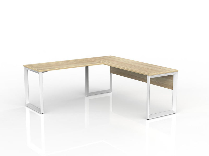 Anvil Desk with Return and Modesty 1800mm x 600 1200mm x 600mm Natural Oak White Left Hand