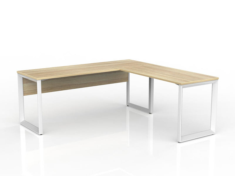 Anvil Desk with Return and Modesty 1800mm x 600 1200mm x 600mm Natural Oak White Right Hand
