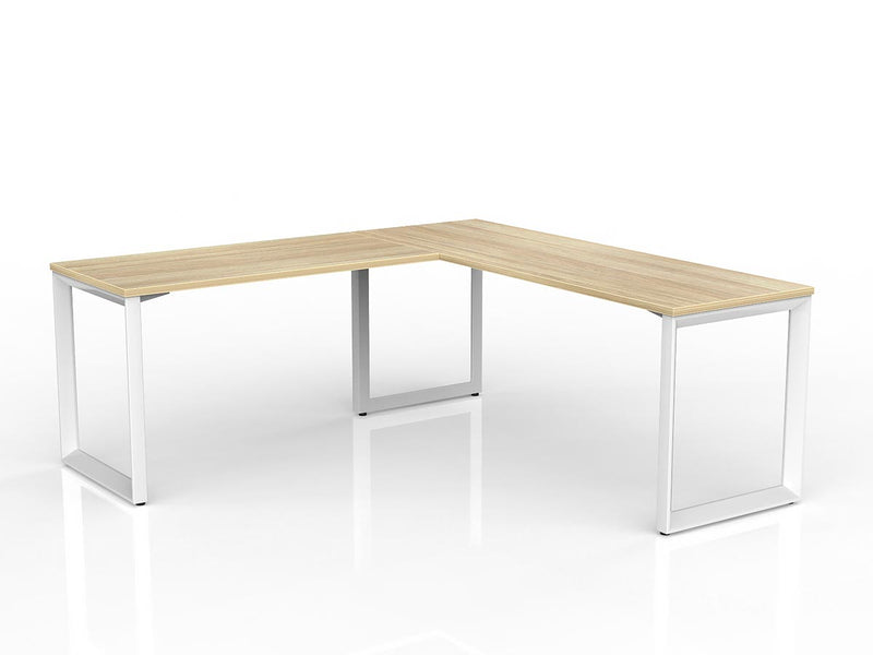 Anvil Desk with Return 1800mm x 600 1200mm x 600mm Natural Oak White Left Hand