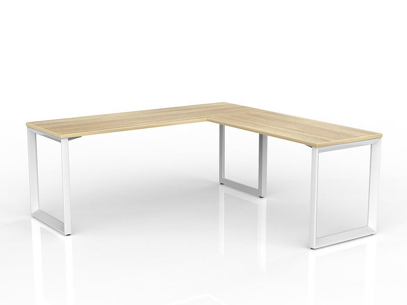 Anvil Desk with Return 1800mm x 600 1200mm x 600mm Natural Oak White Right Hand