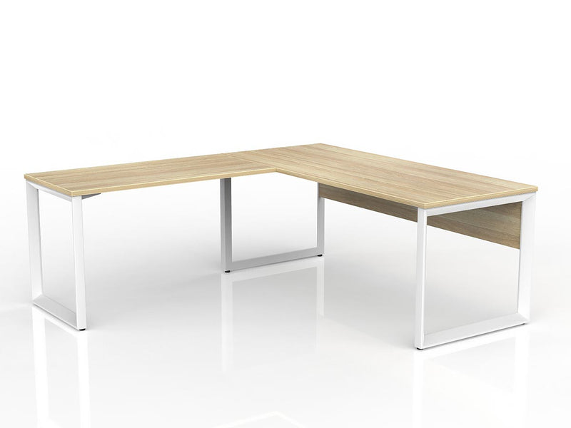 Anvil Desk with Return and Modesty 1800mm x 750 1200mm x 600mm Natural Oak White Left Hand