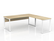Anvil Desk with Return and Modesty 1800mm x 750 1200mm x 600mm Natural Oak White Right Hand