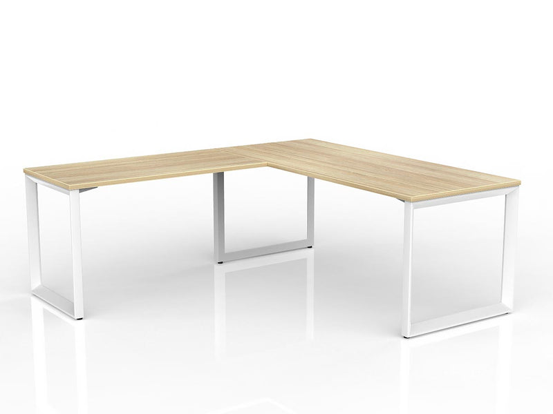 Anvil Desk with Return 1800mm x 750 1200mm x 600mm Natural Oak White Left Hand