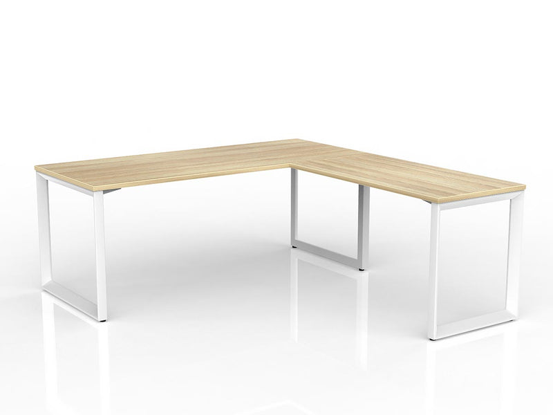 Anvil Desk with Return 1800mm x 750 1200mm x 600mm Natural Oak White Right Hand