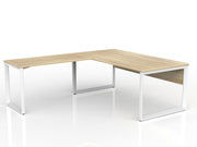 Anvil Desk with Return and Modesty 1800mm x 900 1200mm x 600mm Natural Oak White Left Hand