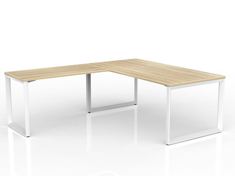 Anvil Desk with Return 1800mm x 900 1200mm x 600mm Natural Oak White Left Hand