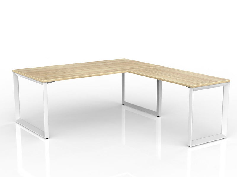 Anvil Desk with Return 1800mm x 900 1200mm x 600mm Natural Oak White Right Hand