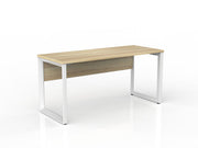Anvil Straight Desk with Modesty 1500mm x 600mm Natural Oak White Powdercoat