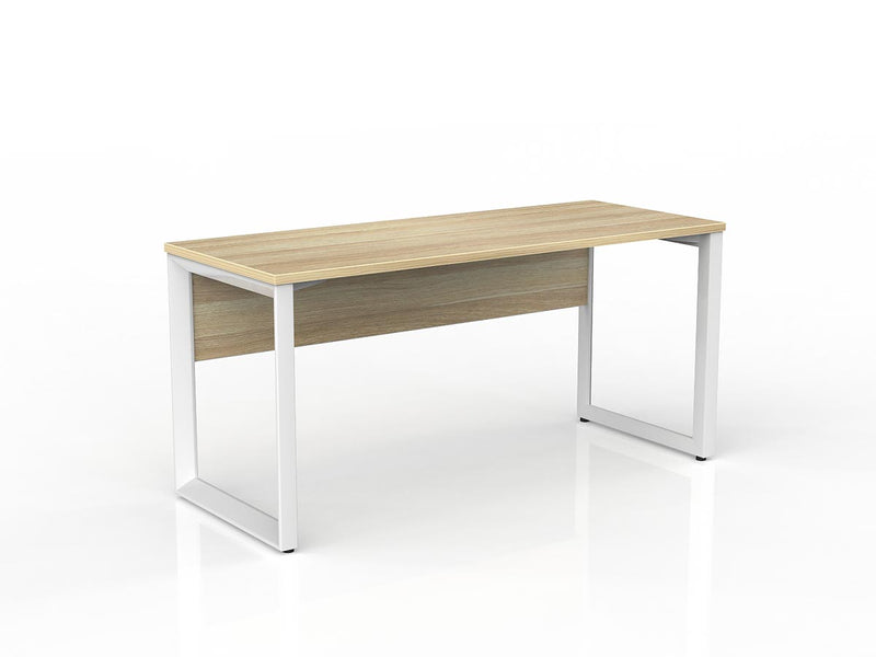 Anvil Straight Desk with Modesty 1500mm x 600mm Natural Oak White Powdercoat