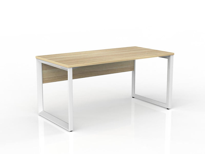 Anvil Straight Desk with Modesty 1500mm x 750mm Natural Oak White Powdercoat