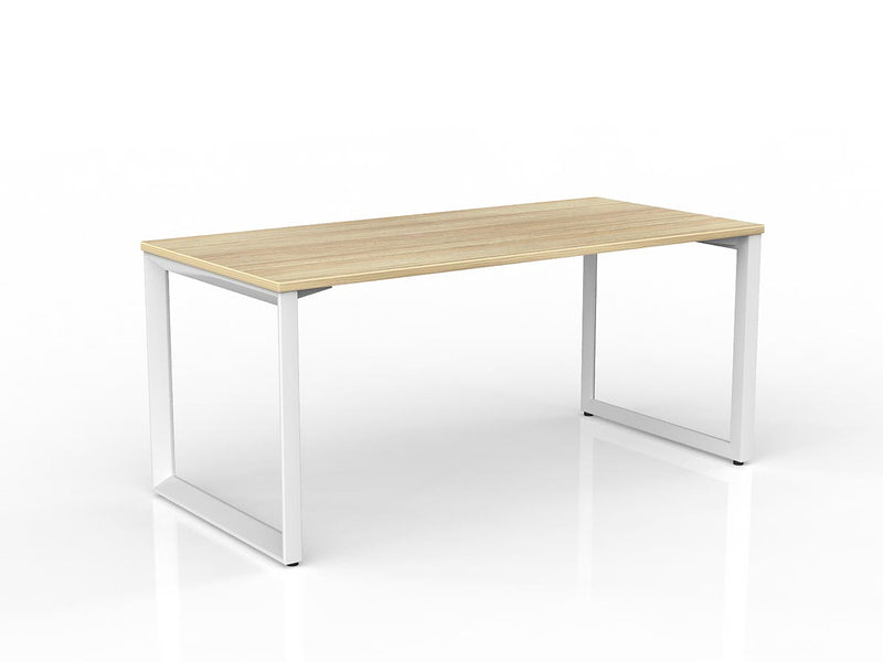Anvil Straight Desk 1600mm x 750mm Natural Oak White Powdercoat