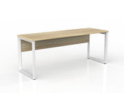 Anvil Straight Desk with Modesty 1800mm x 600mm Natural Oak White Powdercoat