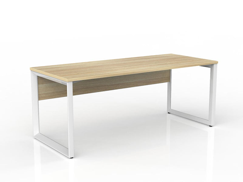 Anvil Straight Desk with Modesty 1800mm x 750mm Natural Oak White Powdercoat