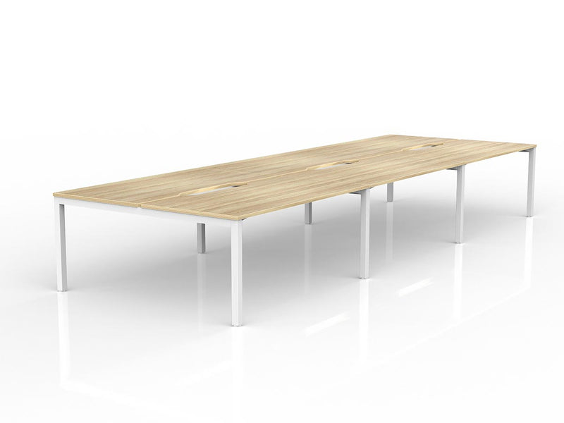 Axis 6-User Double Sided Workspace 1600mmX800mm Natural Oak White Powdercoat