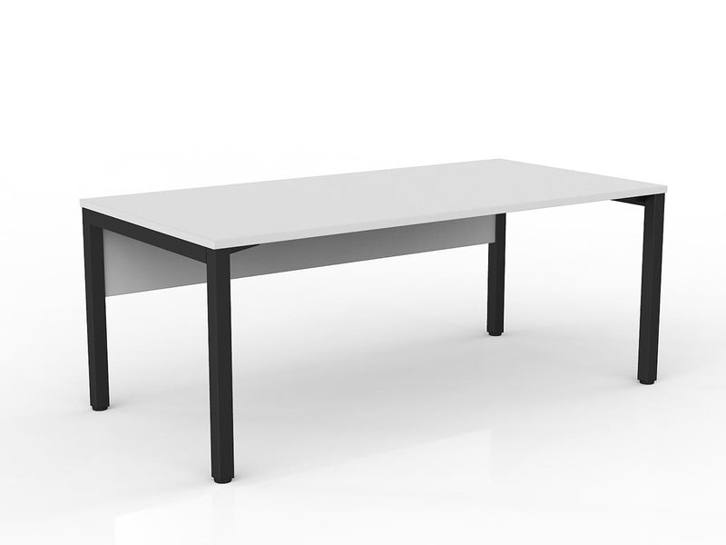Axis Straight Desk with Melamine Modesty 1800mmX900mm White Black Powdercoat