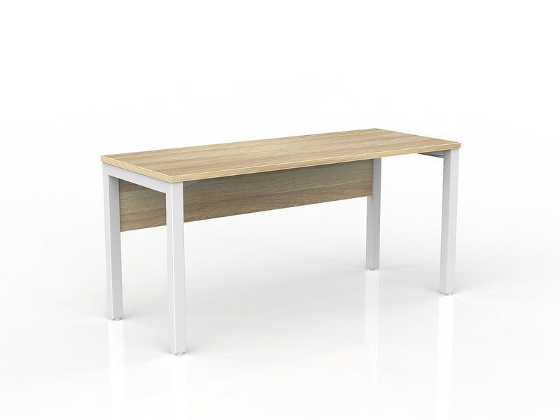 Axis Straight Desk with Melamine Modesty 1500mmX600mm Natural Oak White Powdercoat
