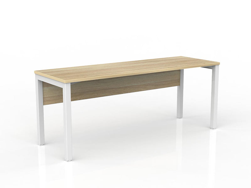 Axis Straight Desk with Melamine Modesty 1800mmX600mm Natural Oak White Powdercoat