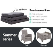 Sun lounge Recliner Chair Wicker Lounger Sofa Day Bed Outdoor Furniture Patio Garden Cushion Ottoman Gardeon