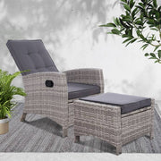 Sun lounge Recliner Chair Wicker Lounger Sofa Day Bed Outdoor Furniture Patio Garden Cushion Ottoman Gardeon