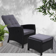 Sun lounge Recliner Chair Wicker Lounger Sofa Day Bed Outdoor Furniture Patio Garden Cushion Ottoman Gardeon
