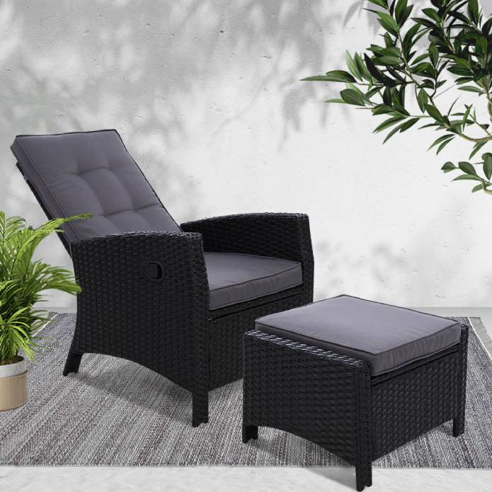 Sun lounge Recliner Chair Wicker Lounger Sofa Day Bed Outdoor Furniture Patio Garden Cushion Ottoman Gardeon