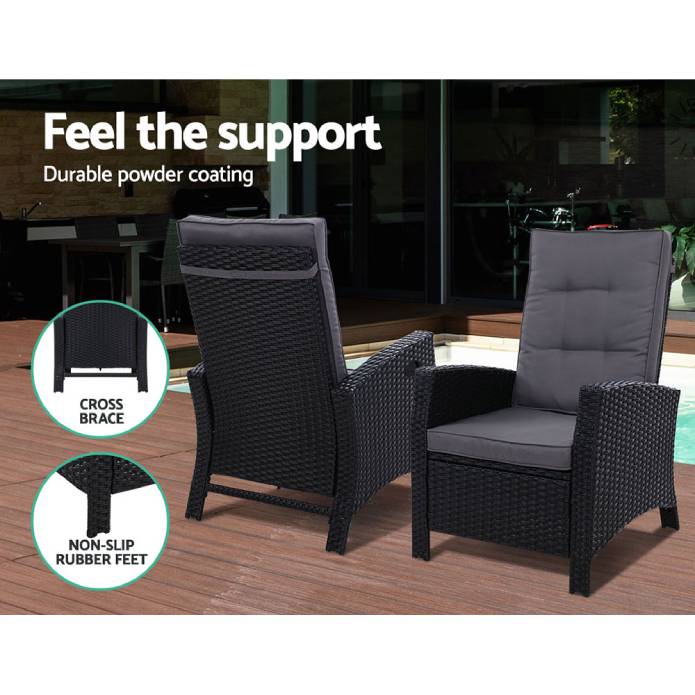 Sun lounge Recliner Chair Wicker Lounger Sofa Day Bed Outdoor Furniture Patio Garden Cushion Ottoman Gardeon