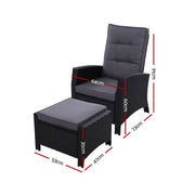 Sun lounge Recliner Chair Wicker Lounger Sofa Day Bed Outdoor Furniture Patio Garden Cushion Ottoman Gardeon