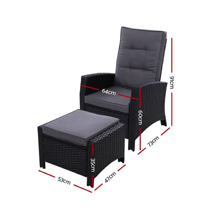 Sun lounge Recliner Chair Wicker Lounger Sofa Day Bed Outdoor Furniture Patio Garden Cushion Ottoman Gardeon