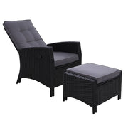 Sun lounge Recliner Chair Wicker Lounger Sofa Day Bed Outdoor Furniture Patio Garden Cushion Ottoman Gardeon Black