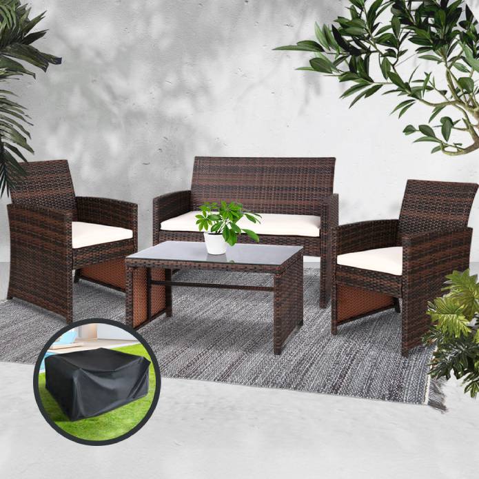 Gardeon Garden Furniture Outdoor Lounge Setting Wicker Sofa Set Storage Cover
