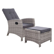 Sun lounge Recliner Chair Wicker Lounger Sofa Day Bed Outdoor Furniture Patio Garden Cushion Ottoman Gardeon Grey