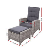 Sun lounge Recliner Chair Wicker Lounger Sofa Day Bed Outdoor Furniture Patio Garden Cushion Ottoman Gardeon