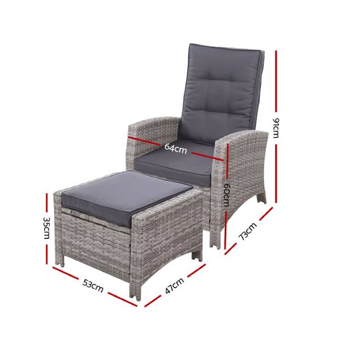 Sun lounge Recliner Chair Wicker Lounger Sofa Day Bed Outdoor Furniture Patio Garden Cushion Ottoman Gardeon