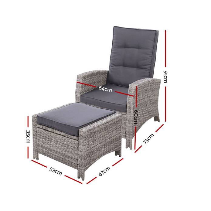 Sun lounge Recliner Chair Wicker Lounger Sofa Day Bed Outdoor Furniture Patio Garden Cushion Ottoman  Gardeon