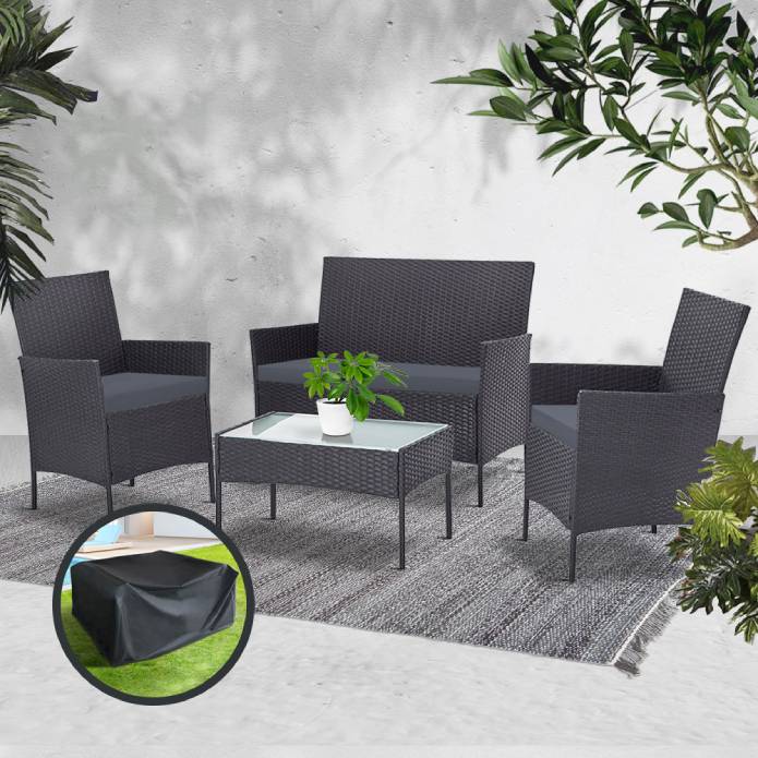 Gardeon Garden Furniture Outdoor Lounge Setting Wicker Sofa Patio Storage Cover