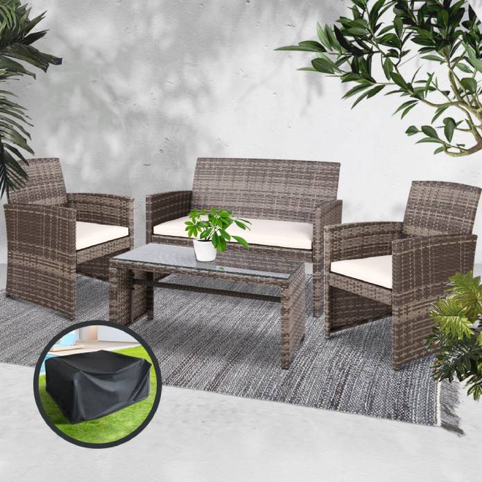 Gardeon Garden Furniture Outdoor Lounge Setting Wicker Sofa Set Storage Cover