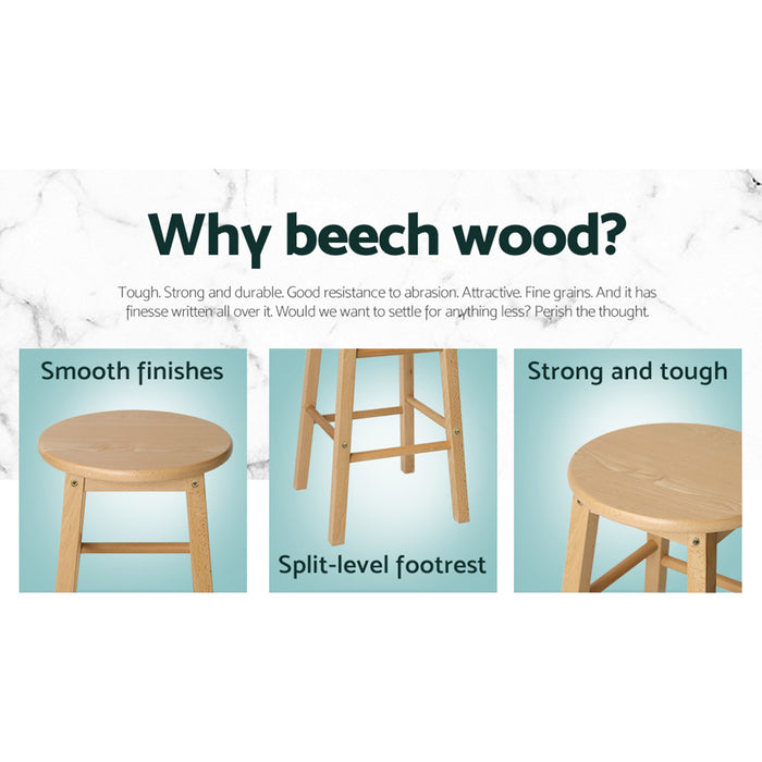 Artiss Set of 2 Beech Wood Backless Bar Stools