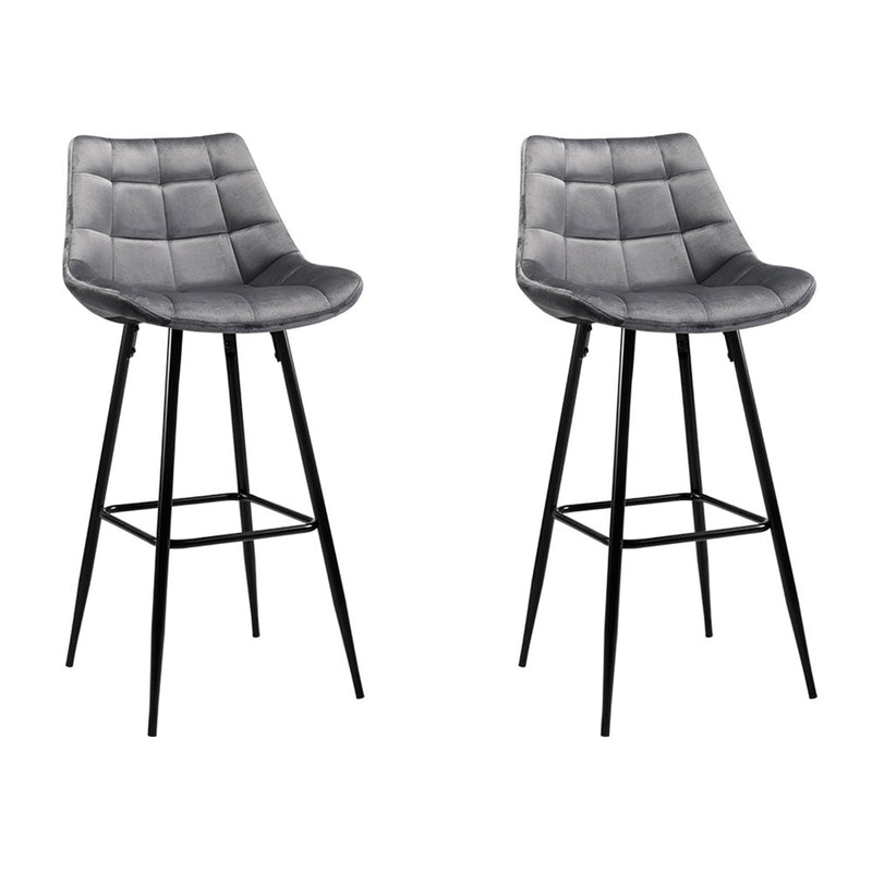 Artiss Kitchen Bar Stools Velvet Bar Stool Counter Chairs Metal Barstools Grey